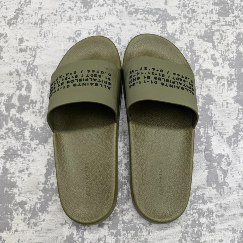 AllSaints Mens Olive Green Slides Sandals Size 12 US 45 EU‎ 11 UK Renegade